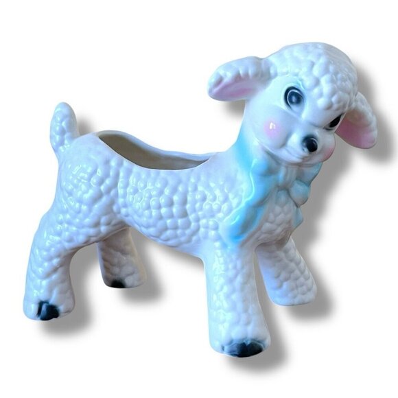Vintage 50s Spring Lamb Ceramic Pottery Planter Nursery Decor Mid Century Kitsch - Picture 2 of 12